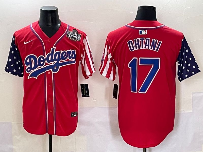 Men 2025 Los Angeles Dodgers #17 Ohtani Red a generation of national flags Joint Name Nike MLB Jersey style 6